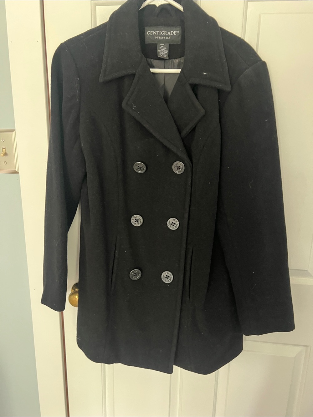 Centigrade Women’s Black Double-Breasted Wool Pea Coat